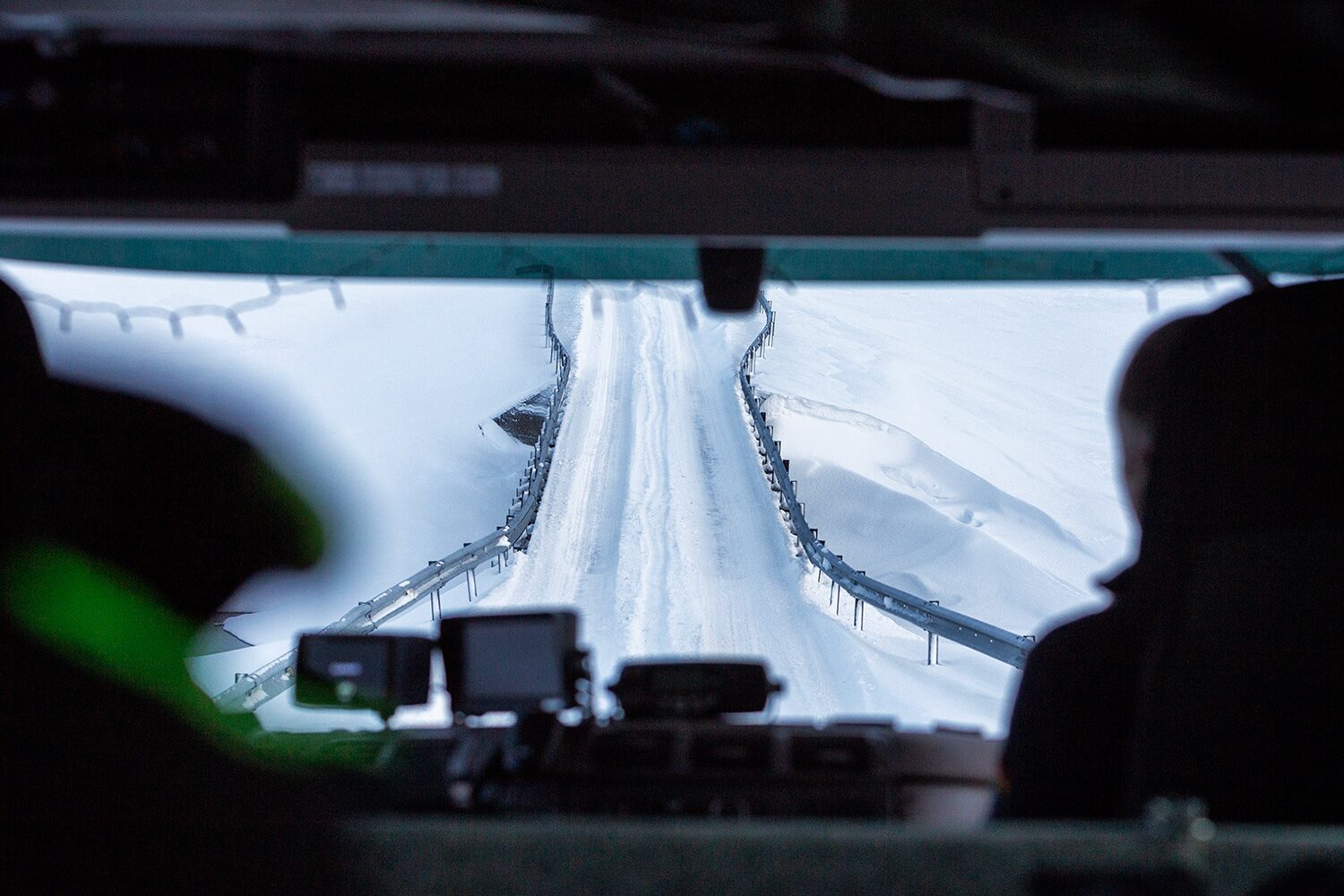 View through bus front window