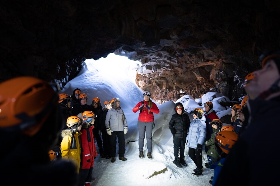 Guided group tour in lava cave