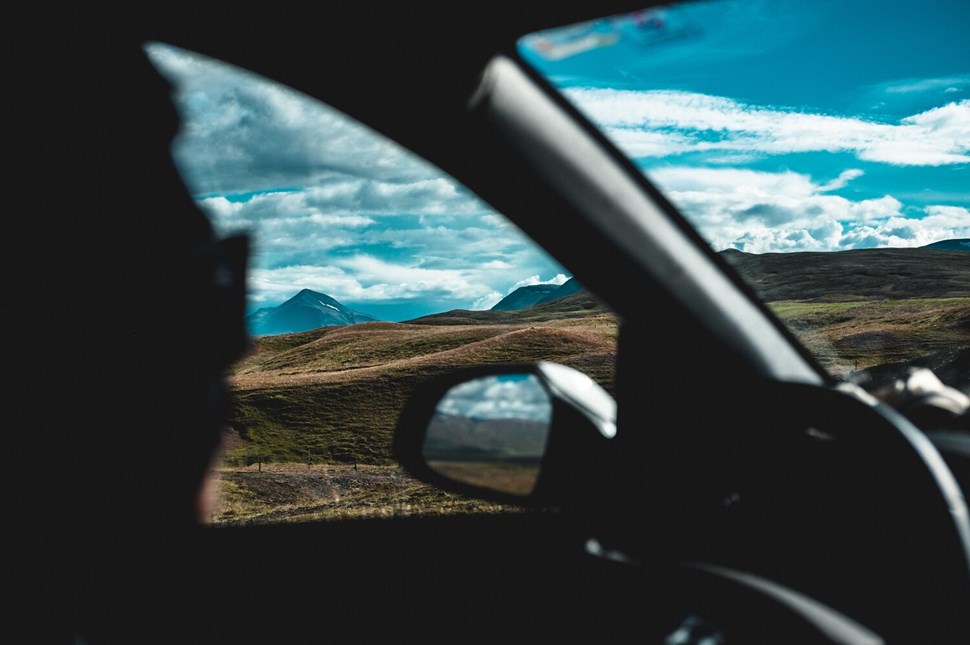 Beautiful Icelandic landscape through car window