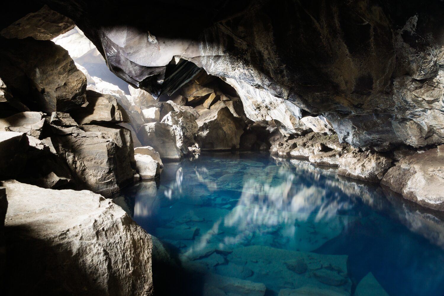 Grjotagja natural cave pool in Iceland 