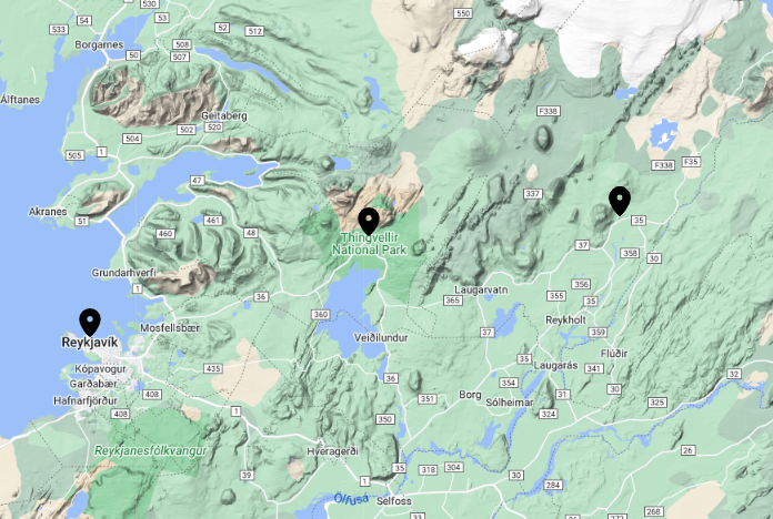Golden Circle Aurora tour interactive map