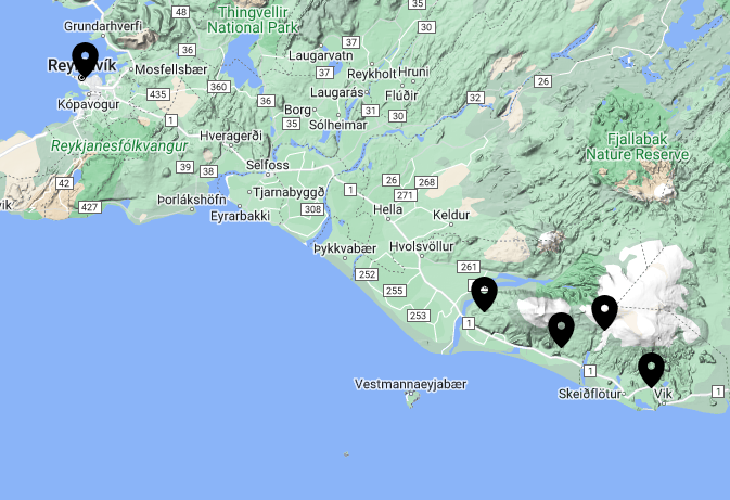 South Coast Waterfalls and Glacier Hike map