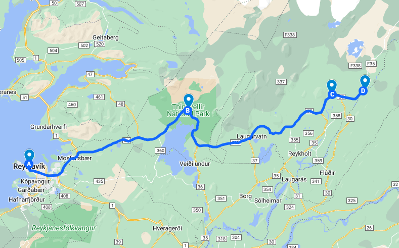 Golden Circle and Puffin Watching map