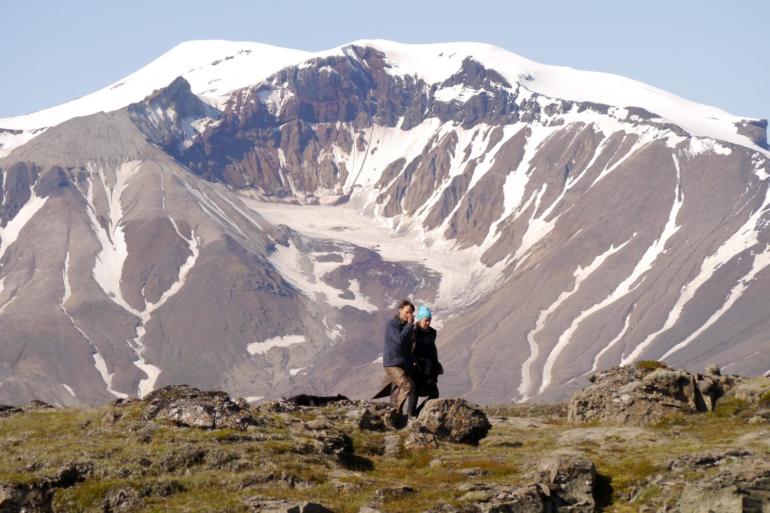 Tourists wilderness mountain