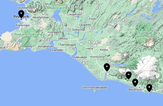 Plane wreck DC 3 in Iceland map