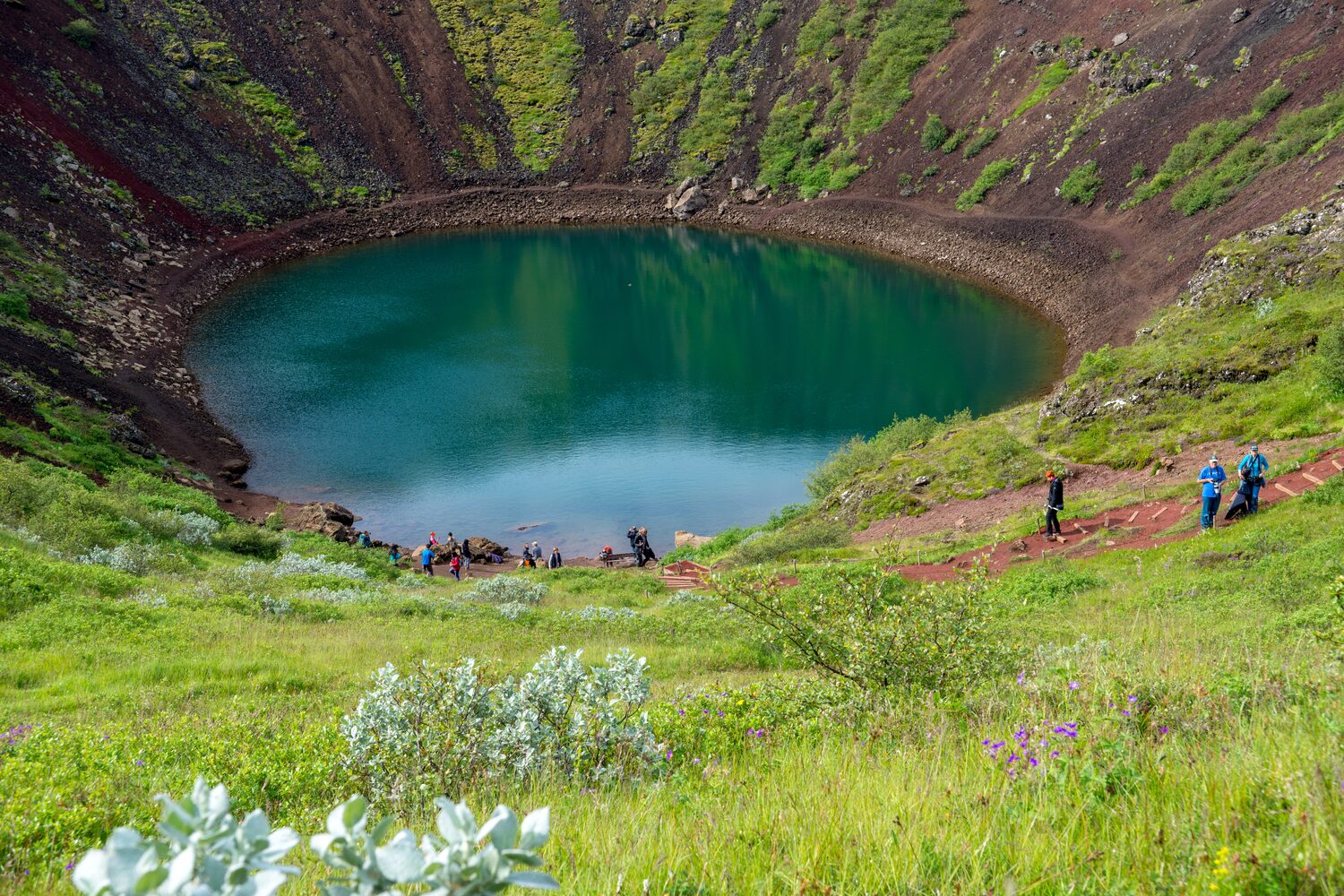Kerið volcanic crater lake also called Kerid or Kerith in southern Iceland is part of the Golden Circle route