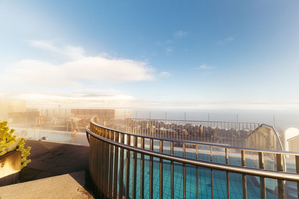 View of outside Fontana baths and pools