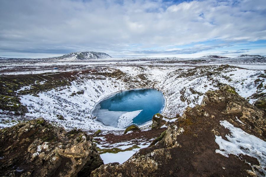 Frozen volcanic crater lake in Iceland