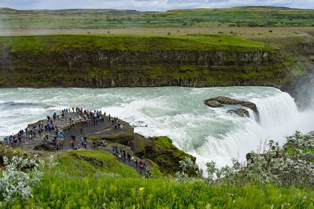 Gullfoss waterfall during high season in Iceland