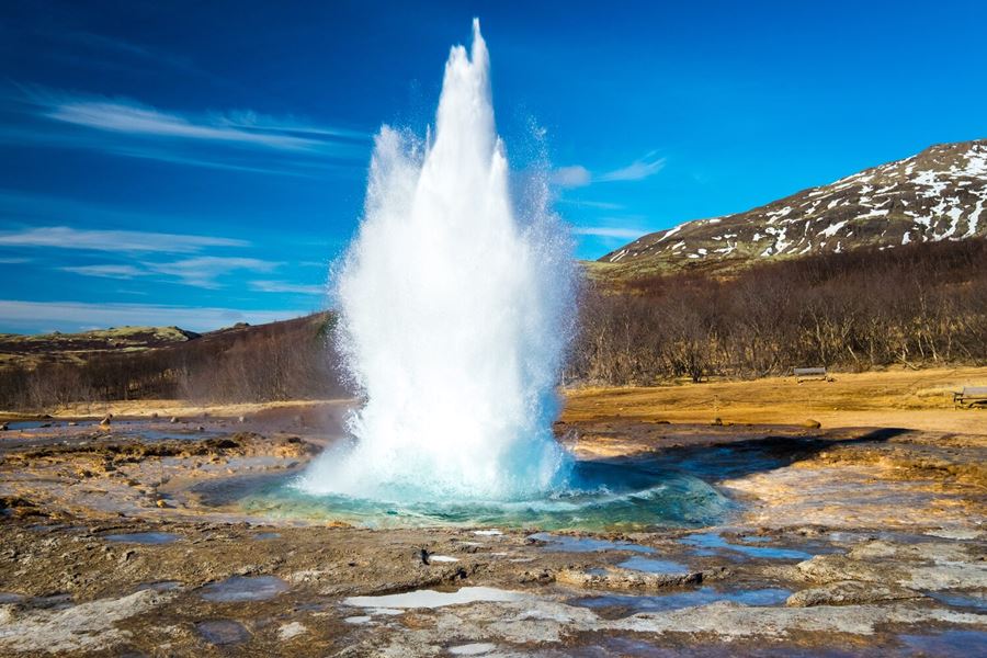 Strokkur geyser eruption on Iceland's Golden Circle