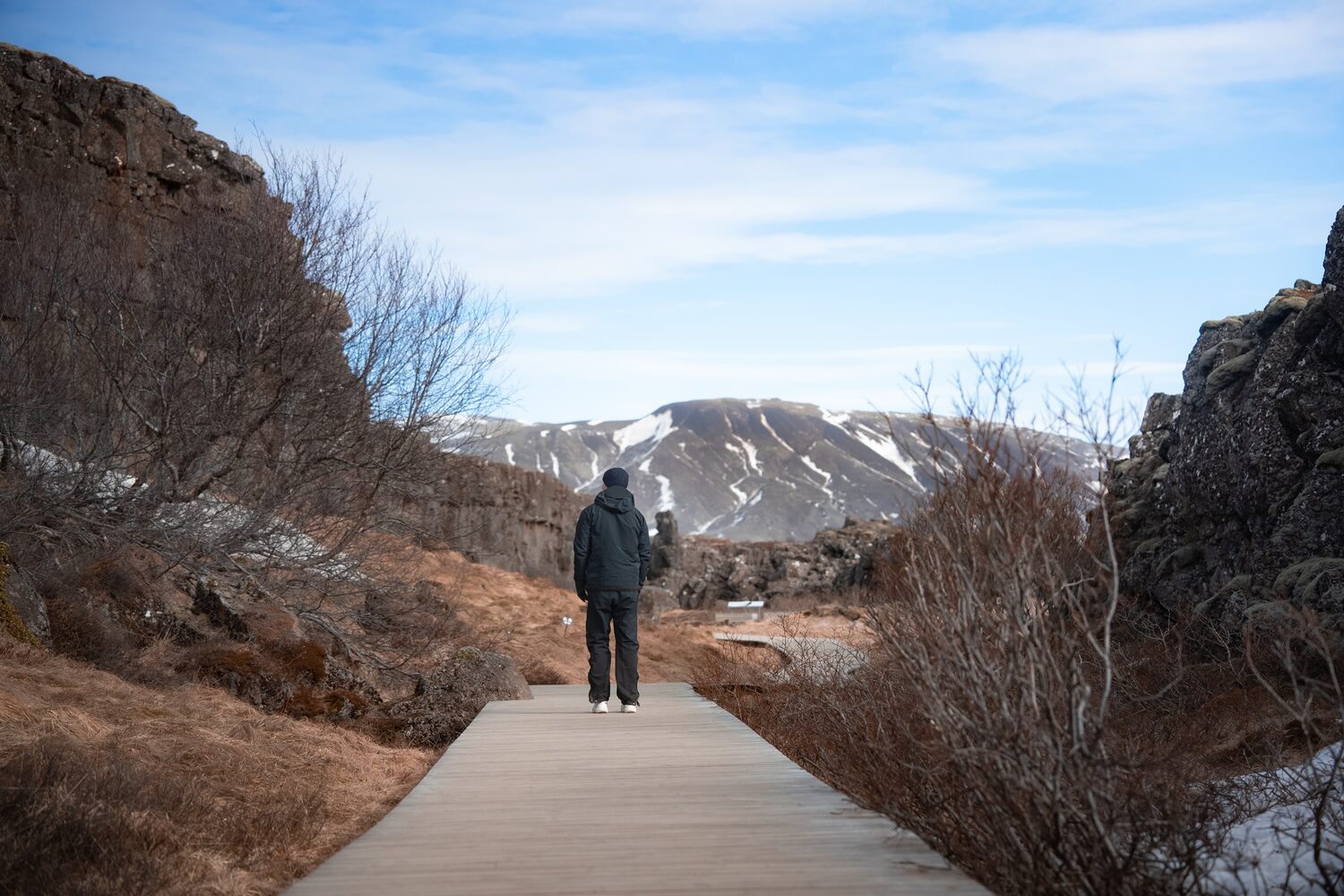 Man walking in Thingvellir National park