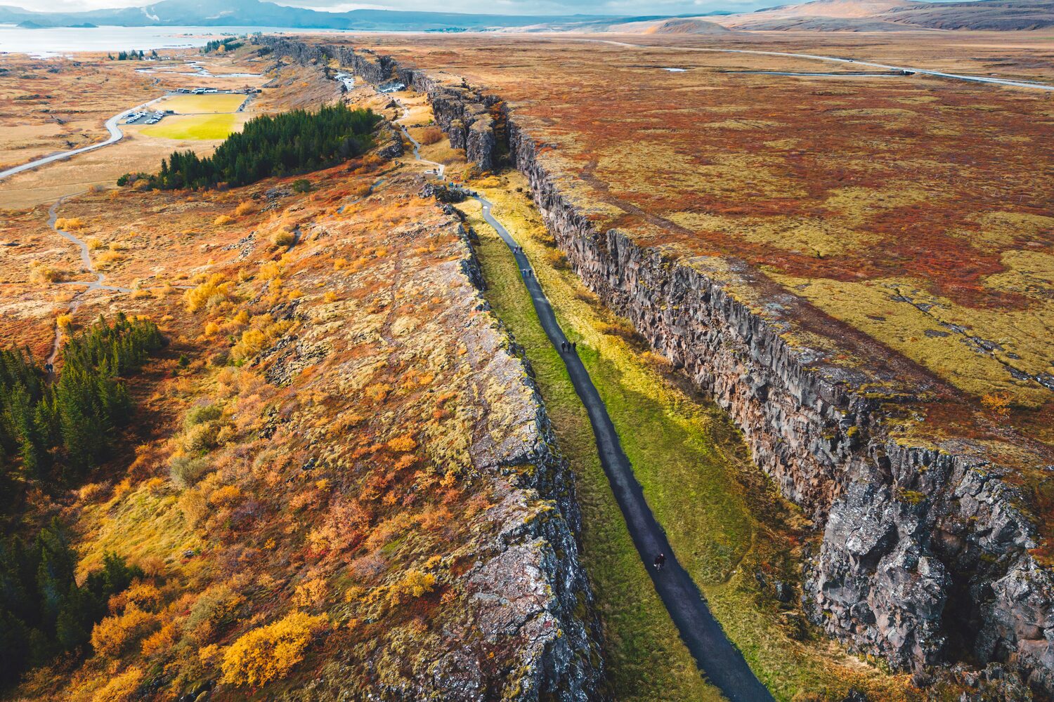 Aerial view of Thingvellir National Park - famous area in Iceland right on the spot where the Atlantic tectonic plates meets. UNESCO World Heritage Site, western Iceland, and site of the Althing. High quality photo