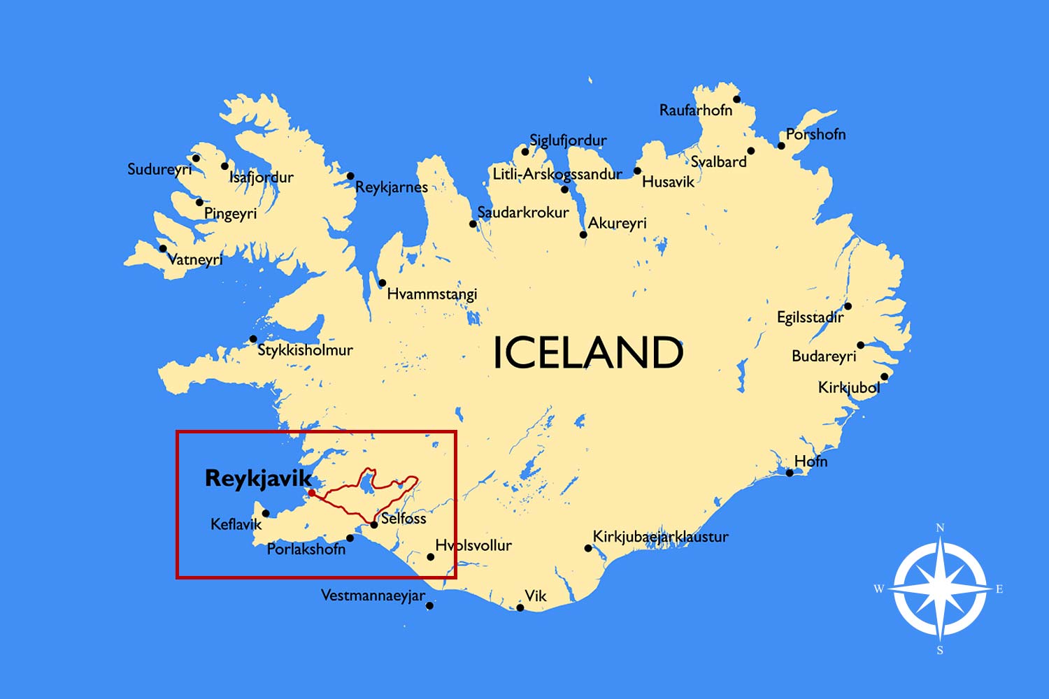 Golden Circle location on the Iceland's map