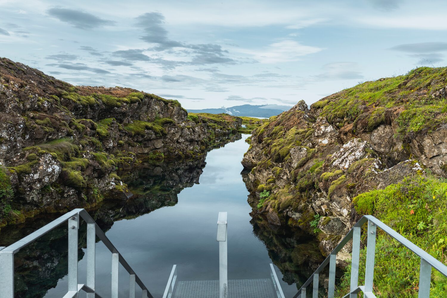 Silfra valley between tectonic plates in Iceland