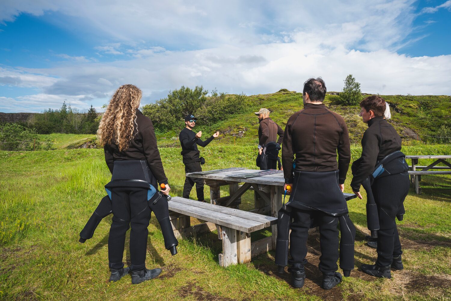 Group of people getting ready for snorkeling