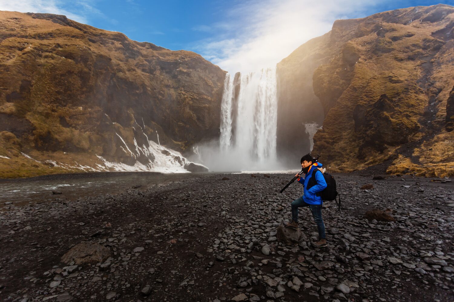 Person Skogafoss Iceland