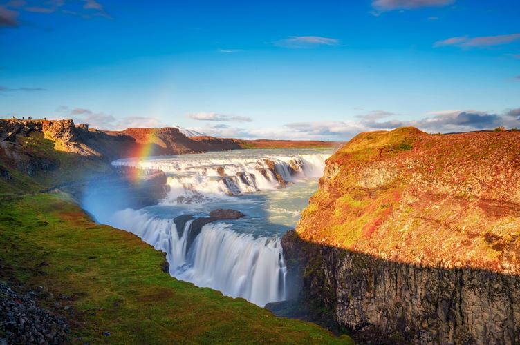 Gullfoss Rainbow  Gullfoss waterfall, also known as the Golden Falls, and the Olfusa river in southwest Iceland with a rainbow. Long exposure.