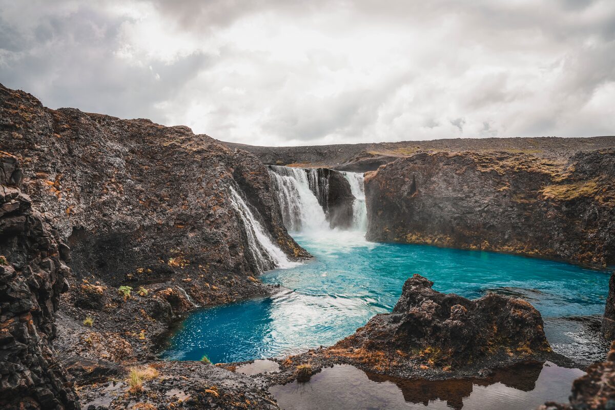 Hjalparfoss Two stepped Waterfall