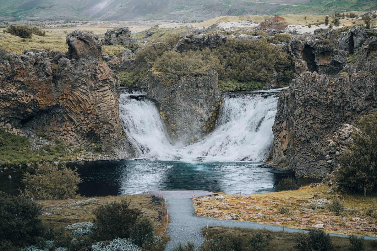 Hjálparfoss Waterfall