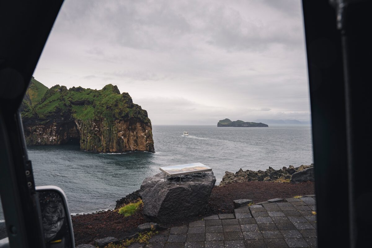 View through bus window in Vestmannaeyjar island