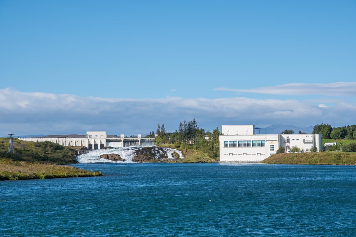 River by Ljosifoss power plant in Iceland