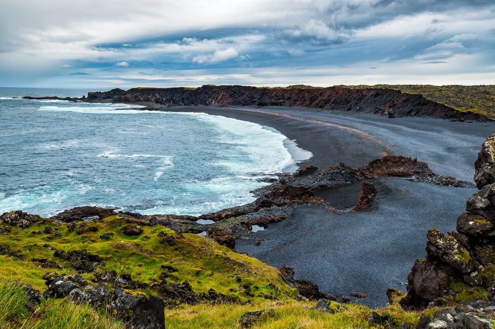 Panoramic view of Black sand beach in Iceland