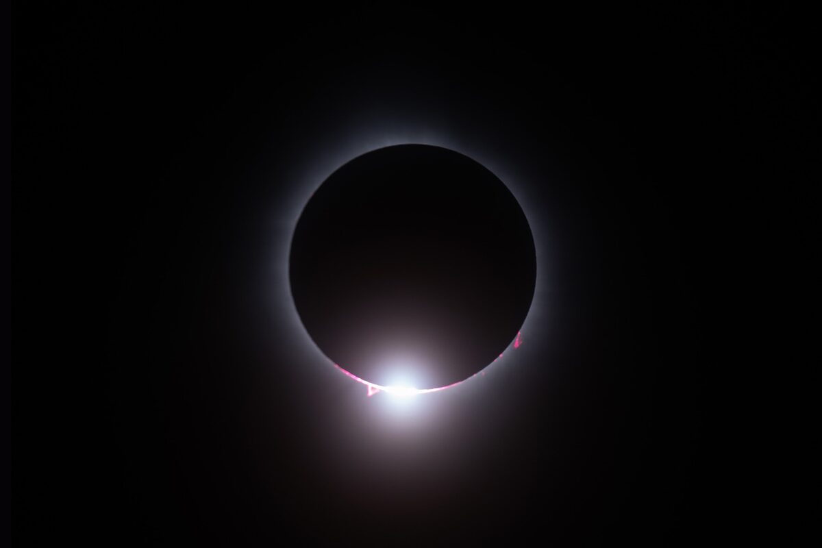 Solar eclipse, ring of light from sun resembling a diamond ring