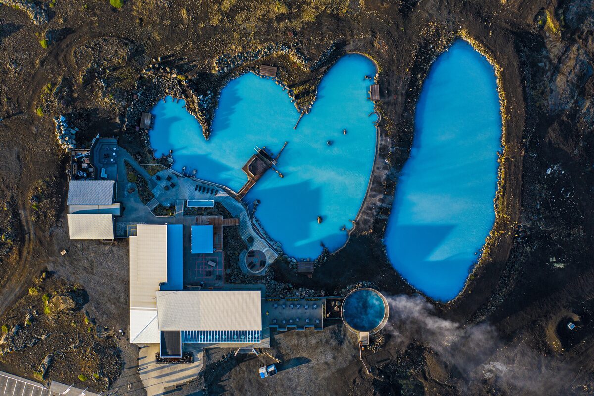 Blue hot baths from above