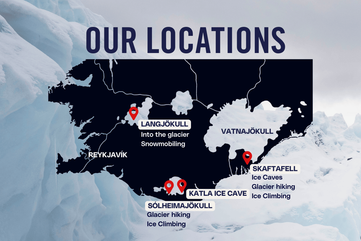 Infographic with the locations of glacier tours