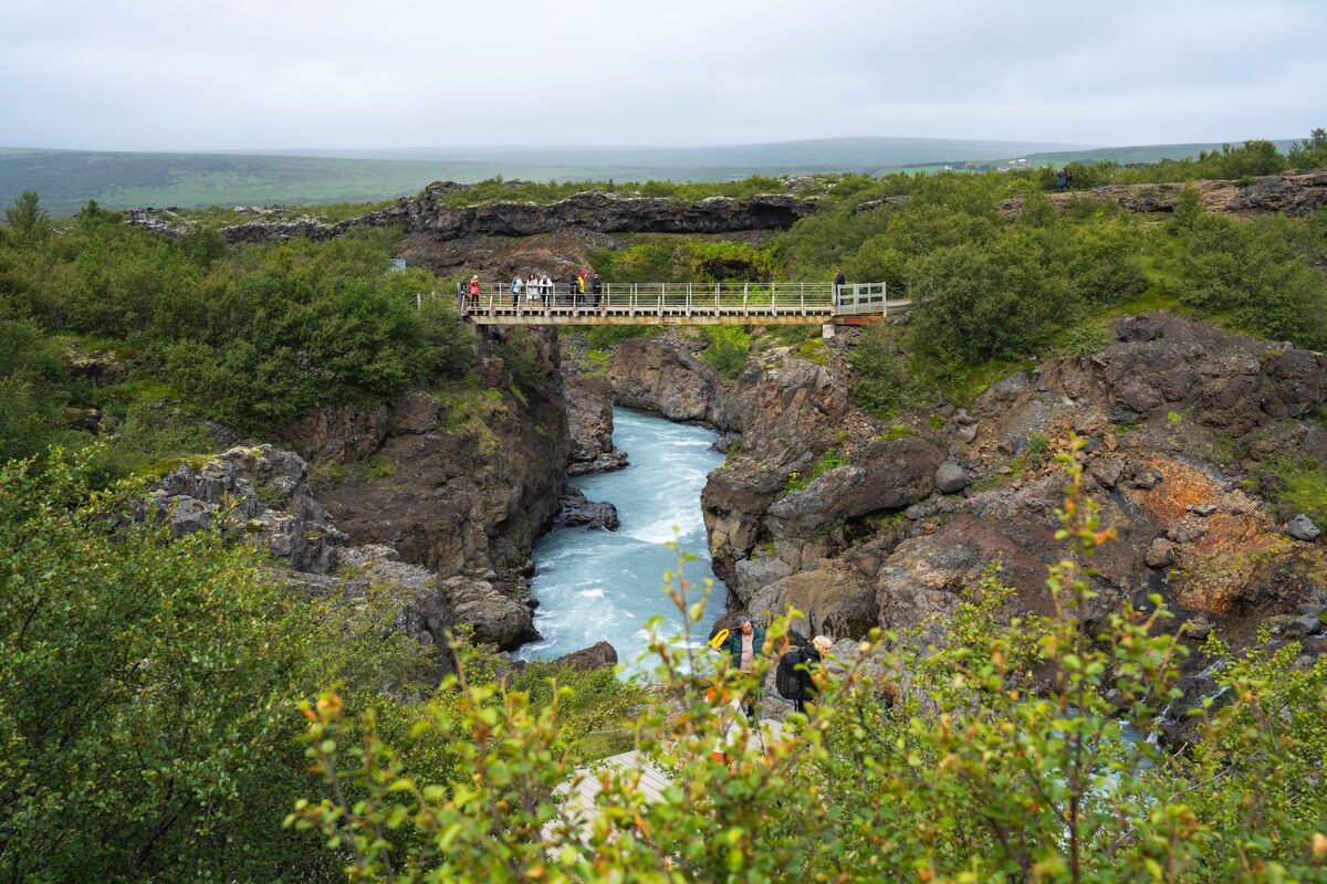 Blue waters of Barnafossar waterfall