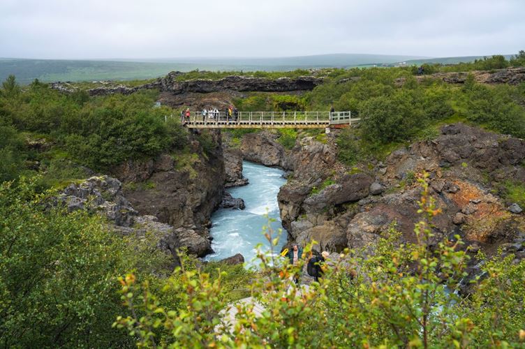 Blue waters of Barnafossar waterfall