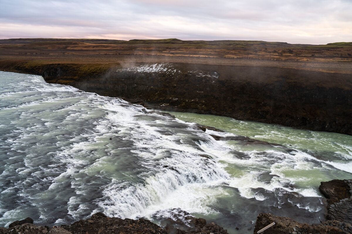 Gullfoss falls water ripples sea green colour