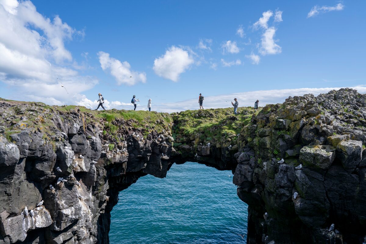 Stone arch by sea in Iceland