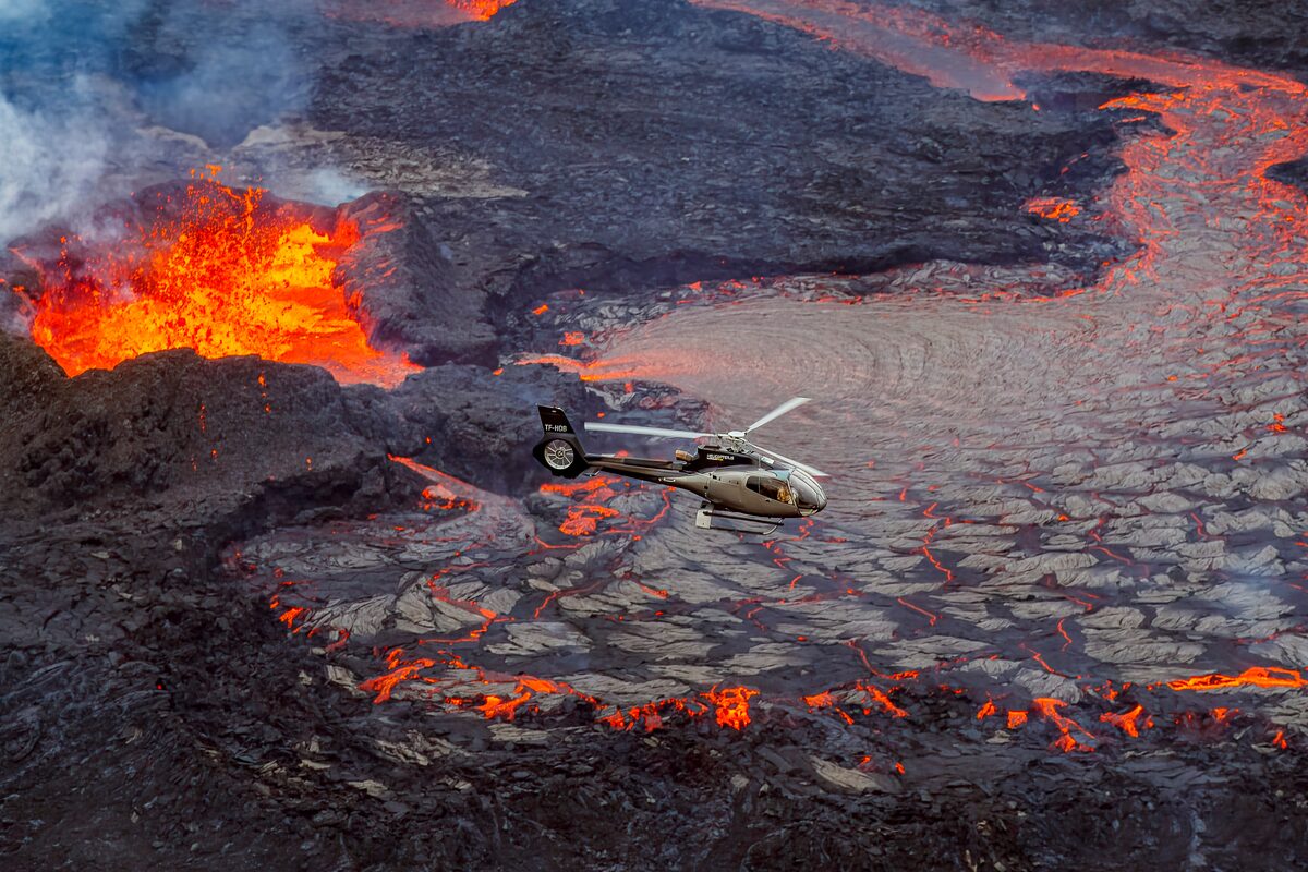 Helicopter Fly Over Lava