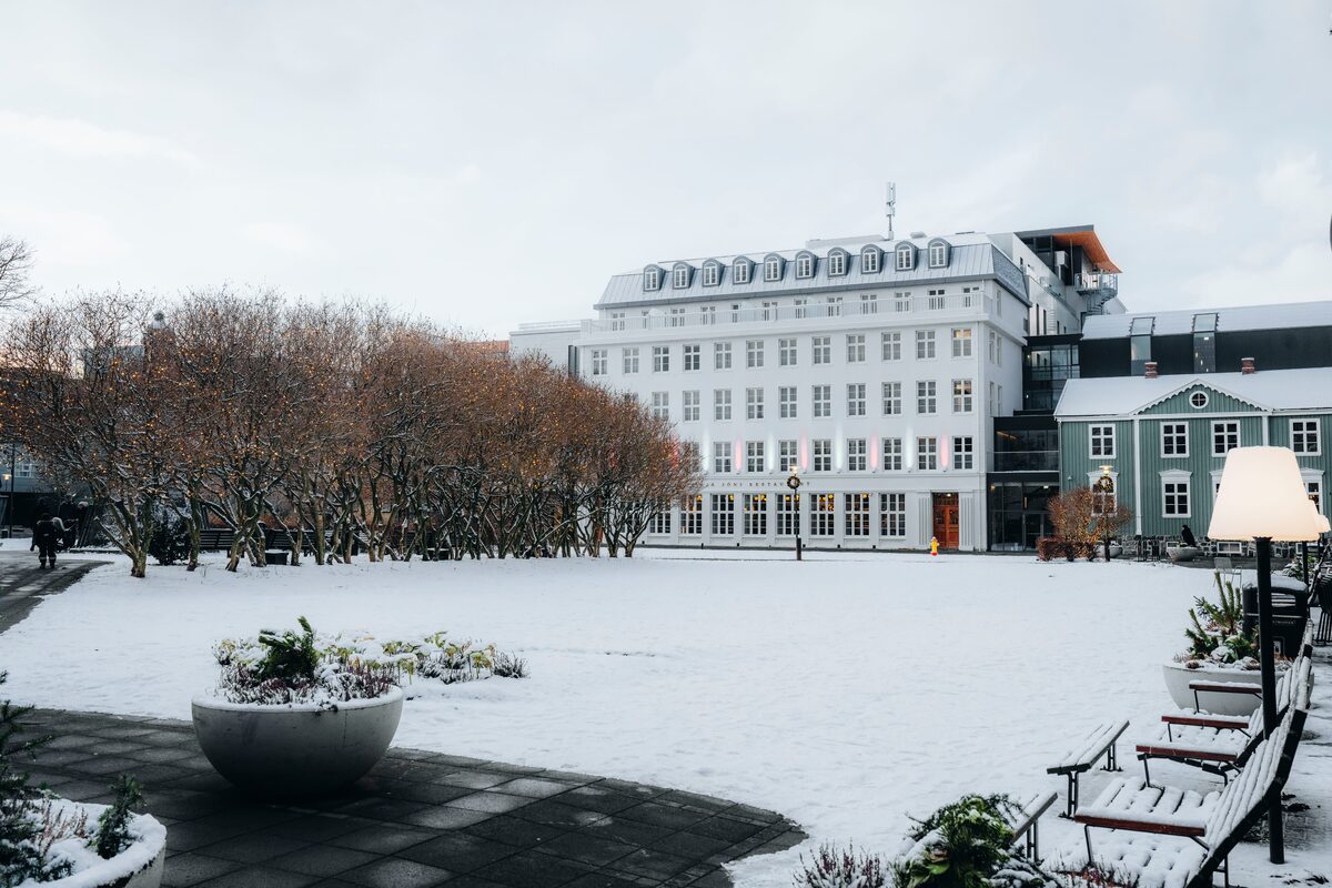snowy square in Reykjavik