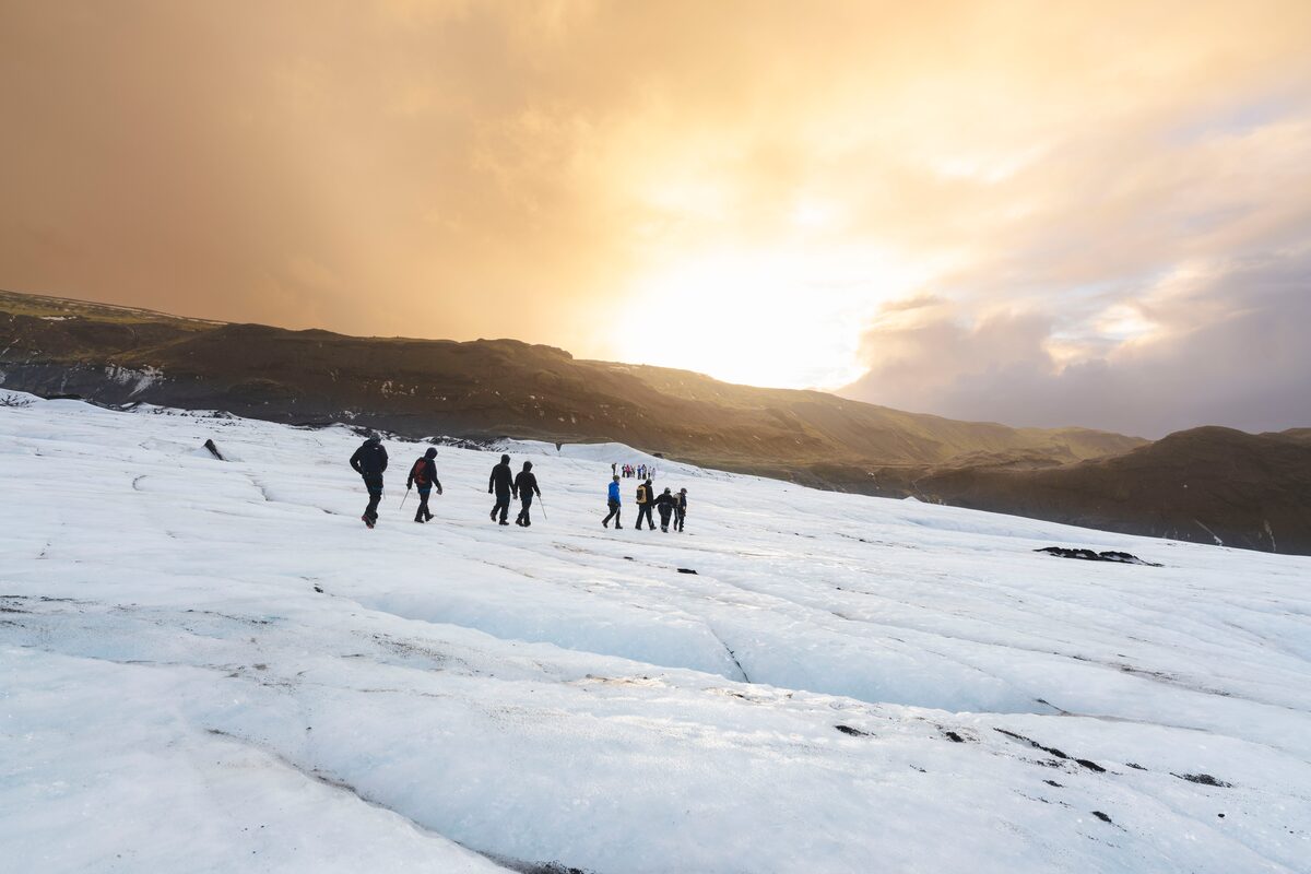 Guided glacier hiking tour on Solheimajokull glacier