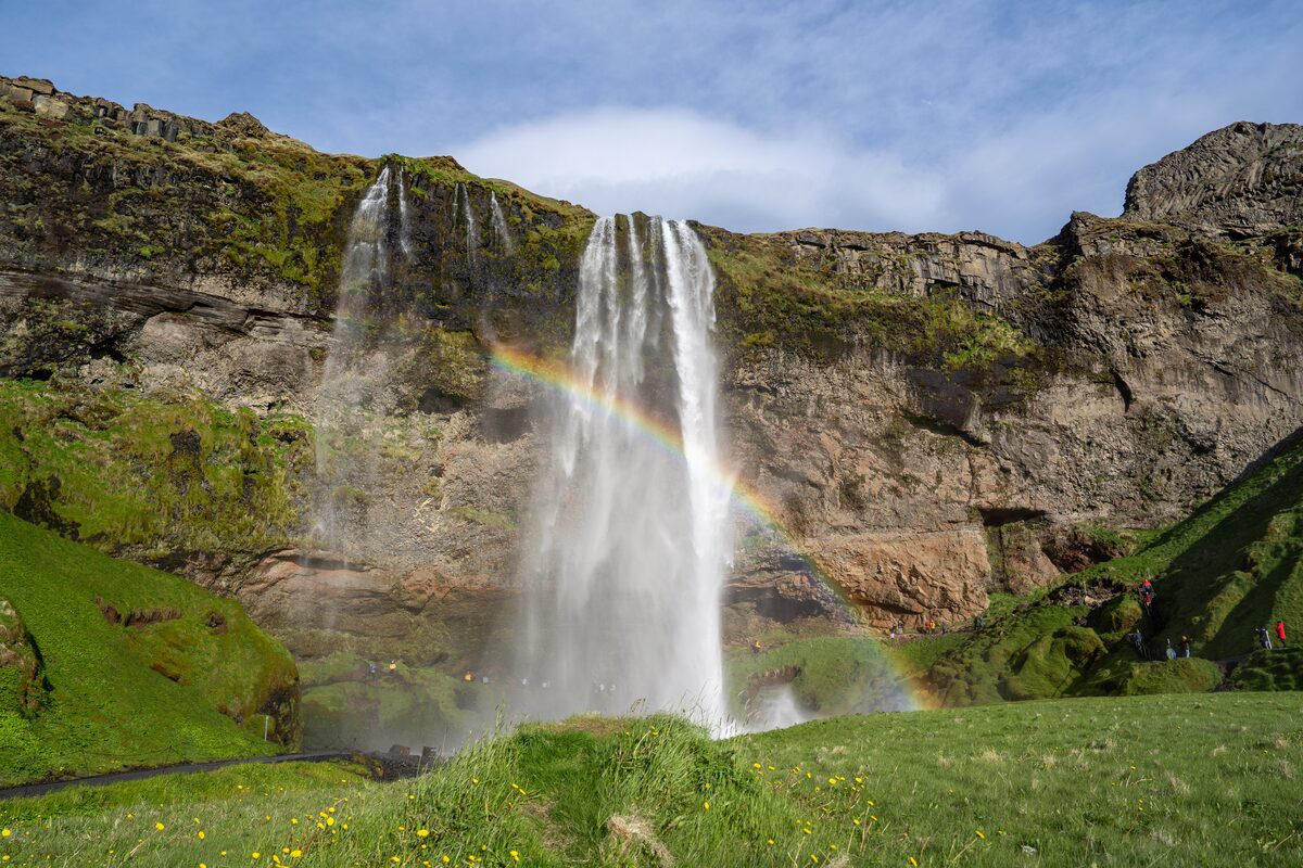 Waterfall in South Coast of Iceland in summer