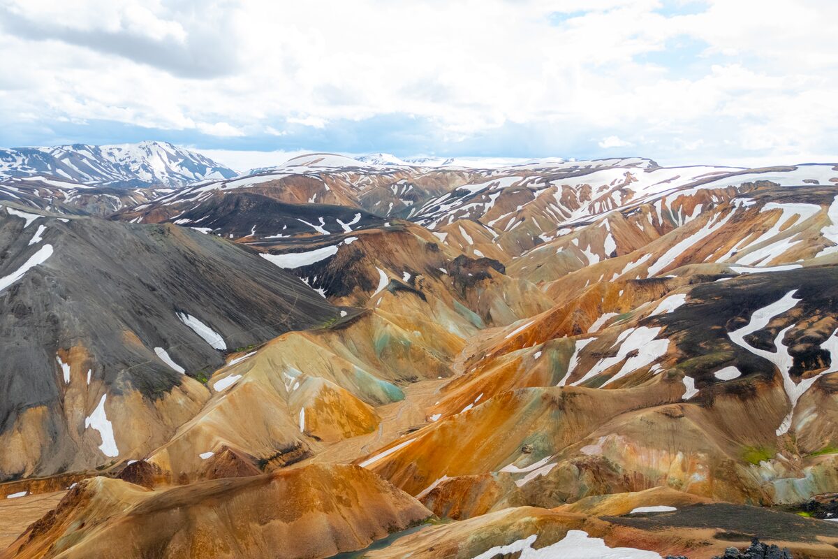 Scenic view of colorful mountain range in Iceland