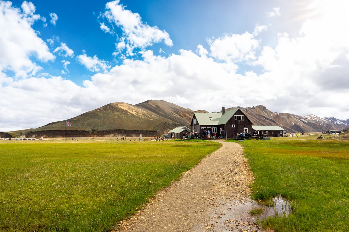 Mountain hut in campsite between mountains