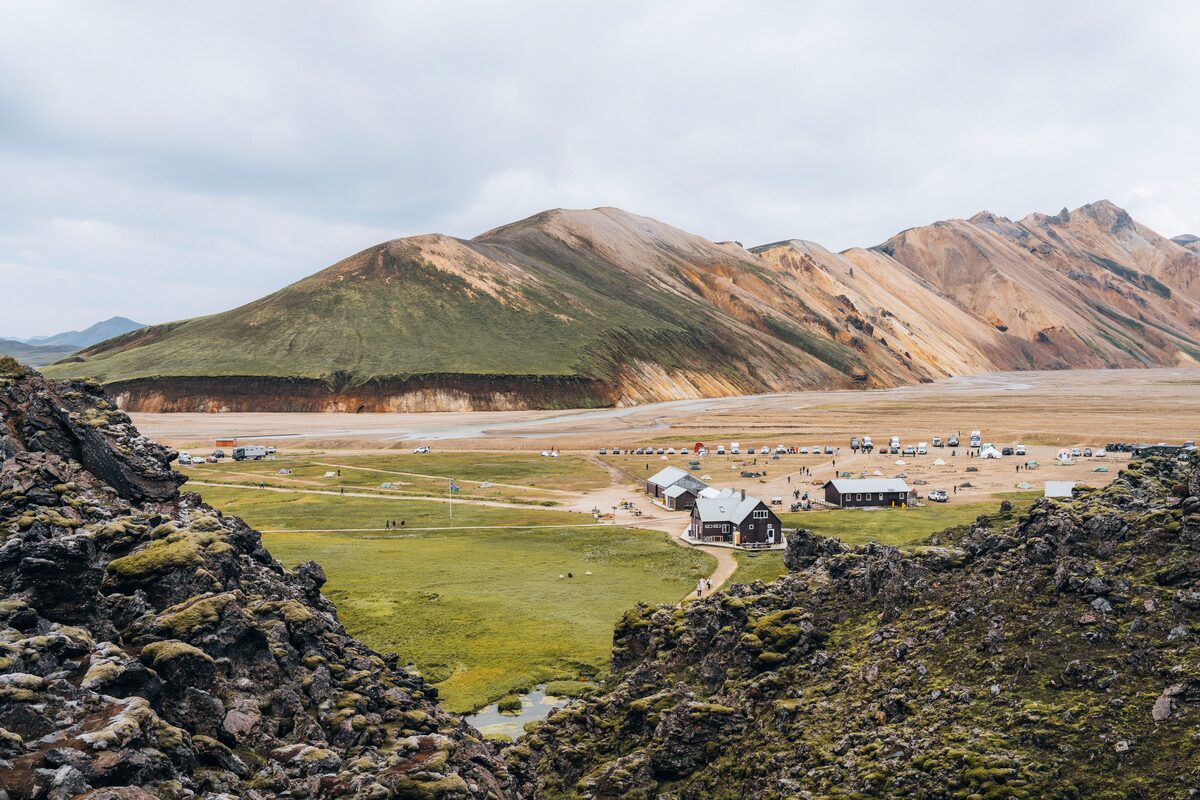 Campsite between mountains in Iceland