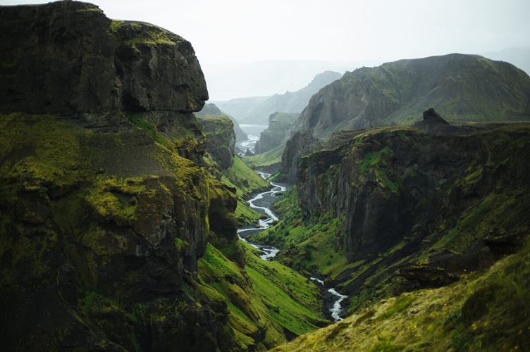 Mossy Thorsmork canyon with river