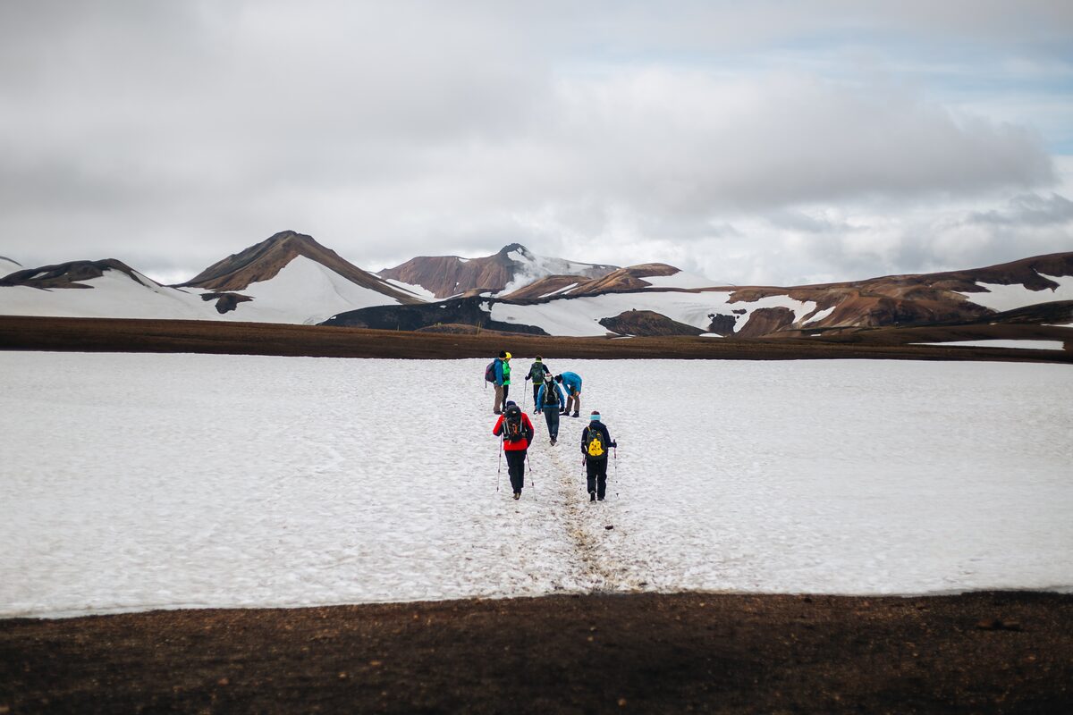 Guided hiking tour in snowy Laugavegur trail