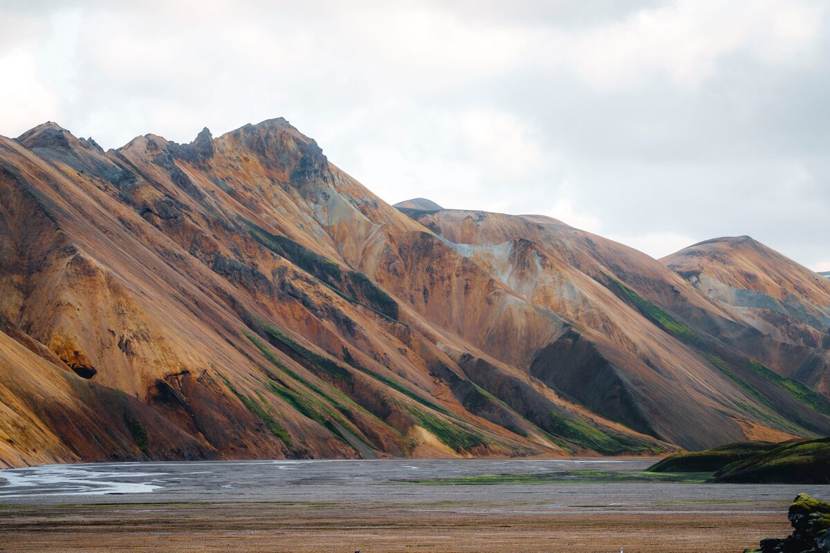 Panoramic view of yellow mountains in Iceland