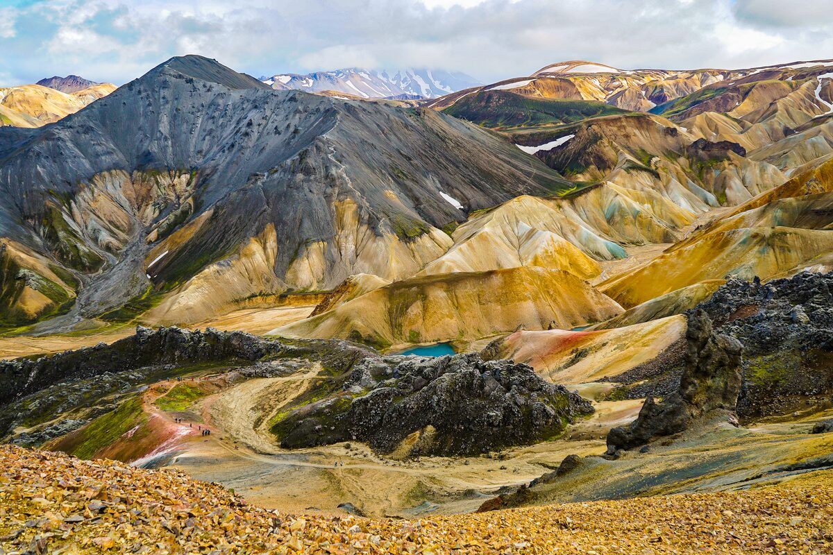Vast landscape of beautiful multi-colored Rhyolite mountains 