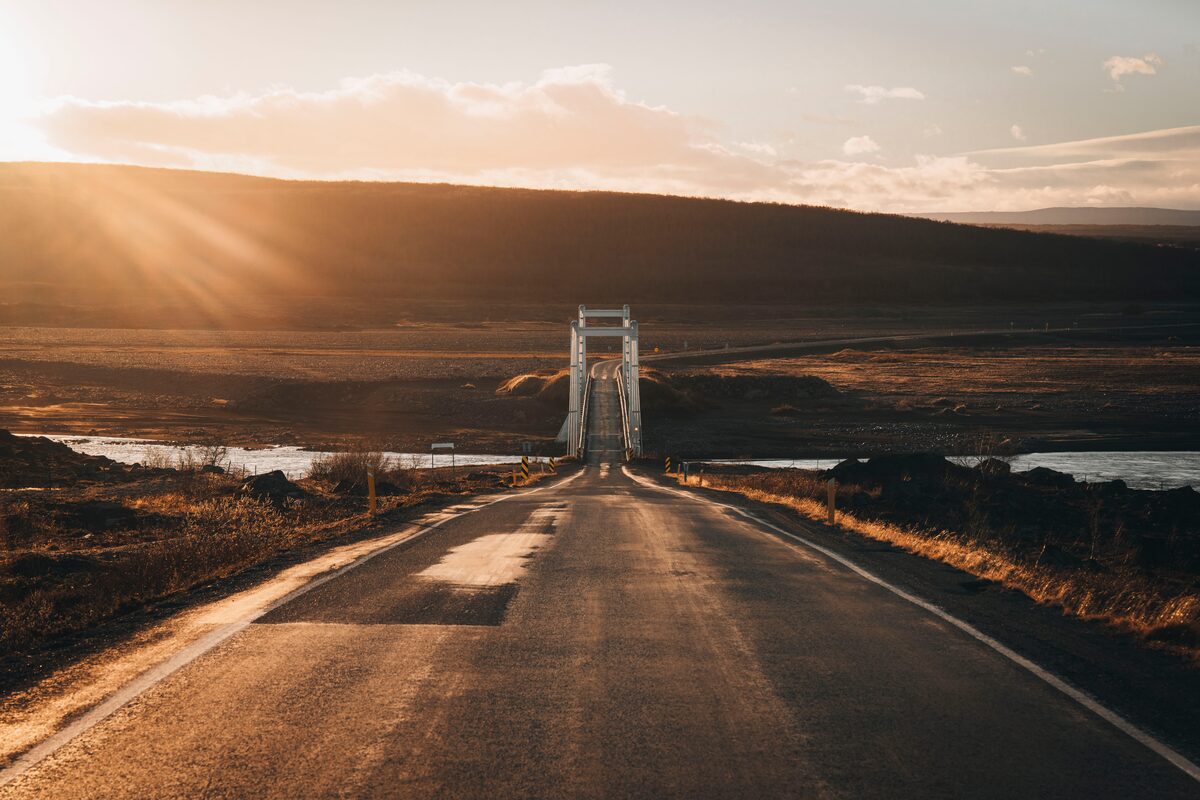 North Asbyrgi Bridge road at sunset