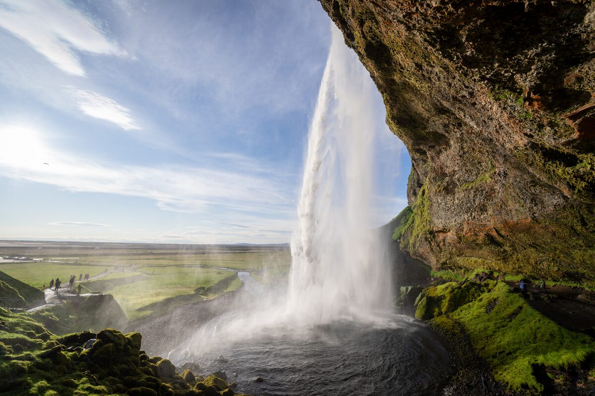LAndscape shot of Seljalandsfoss waterfall during summer