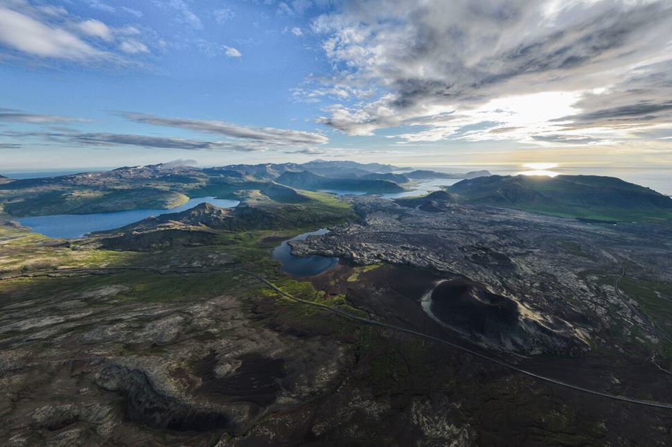Panoramic view from above of Berkserkjarhraun monutain in West Iceland