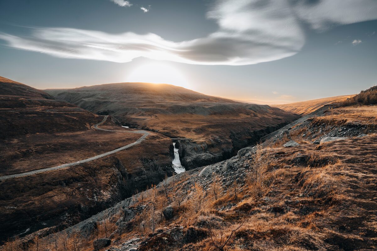 View of Studlagil Canyon in Iceland during autumn from top of canyon view point