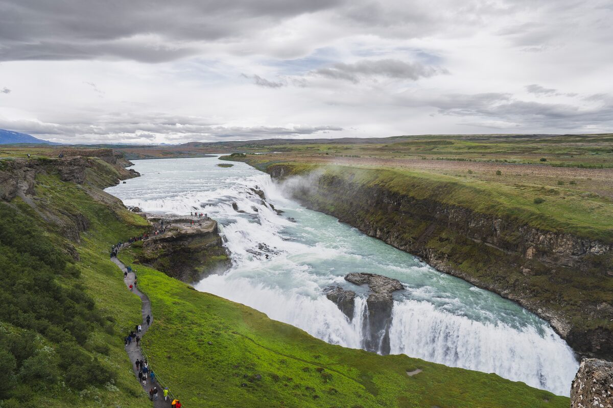 Landscape view of Gullfoss waterfall in spring.