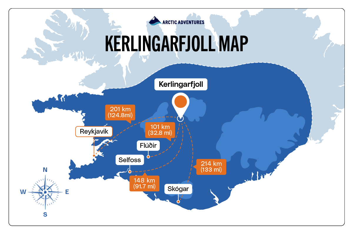 Kerlingarfjöll location and map.